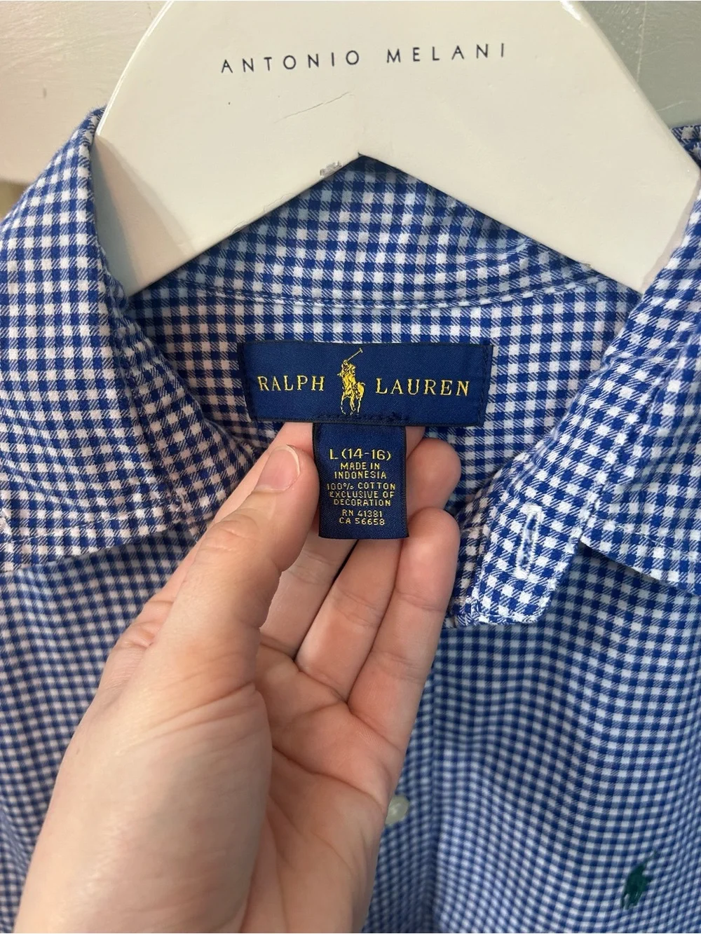 Ralph Lauren 100% cotton Checkered Plaid Gingham Blue Button Down Collared Top✨